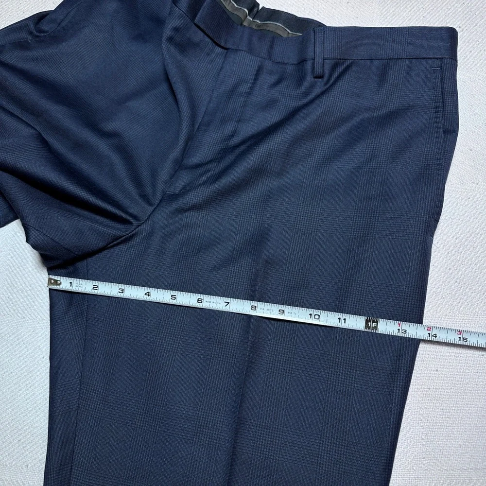 Banana Republic Dress Pants 36x32 Vitale Barberis‎ Canonico Wool Glen Plaid Navy